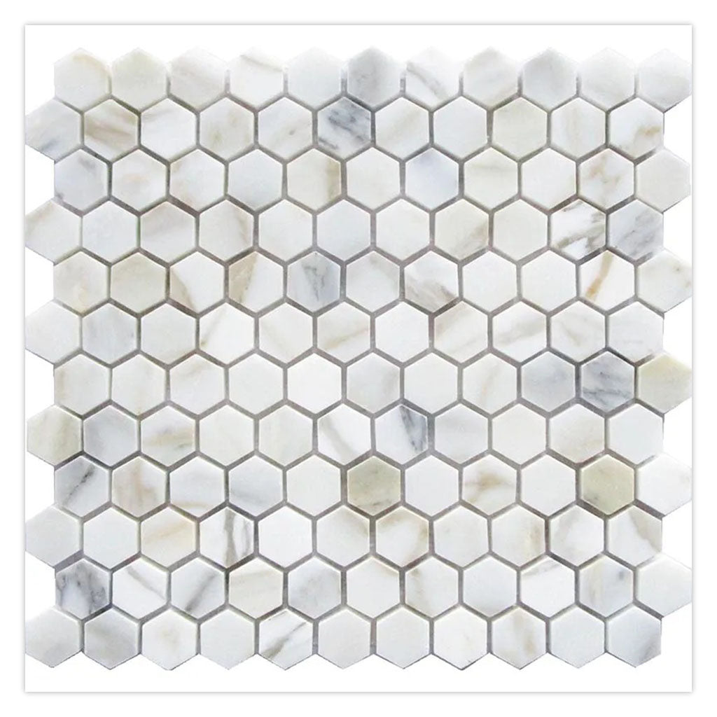 White Gray 11x12 Polished Hexagon Calacatta Gold Marble Mosaic Tile (5 pack, 4.55 sq ft/case)
