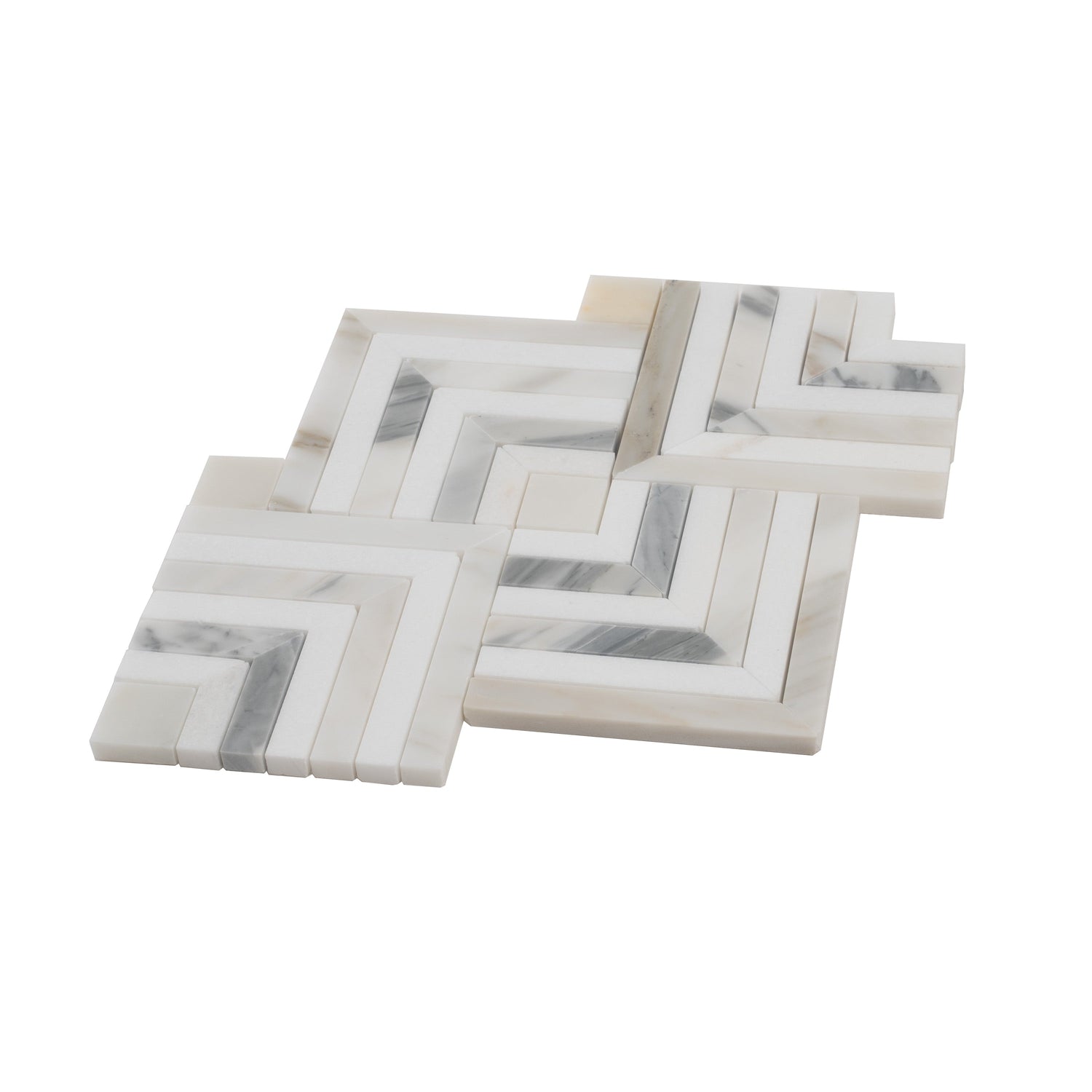 Serena 10x10 White Gray Calacatta Gold, Thassos Mosaic Chevron Wall and Floor Tile (5 Pack, 3.47 sq ft/case) - Sample
