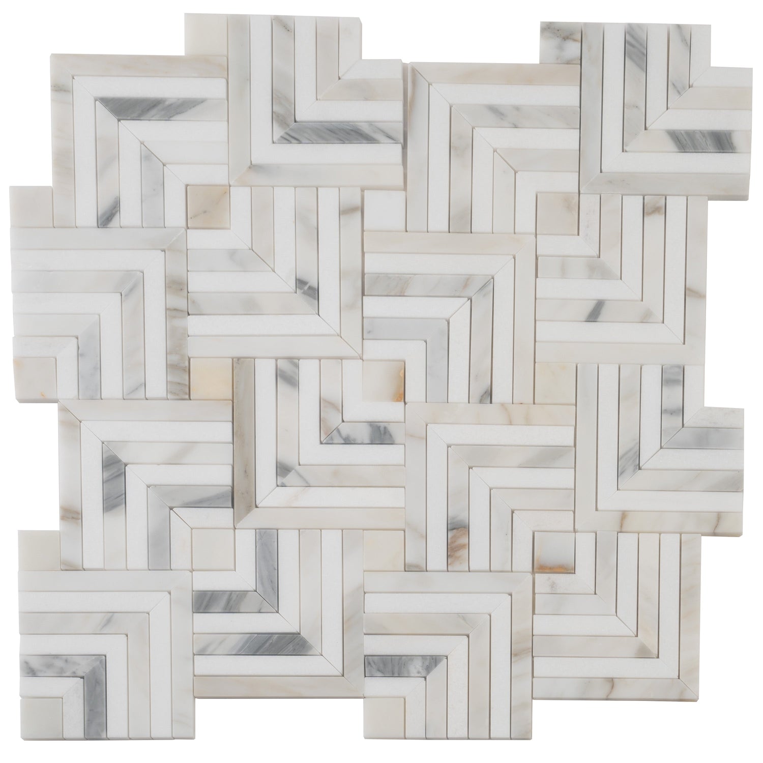 Serena 10x10 White Gray Calacatta Gold, Thassos Mosaic Chevron Wall and Floor Tile (5 Pack, 3.47 sq ft/case) - Sample