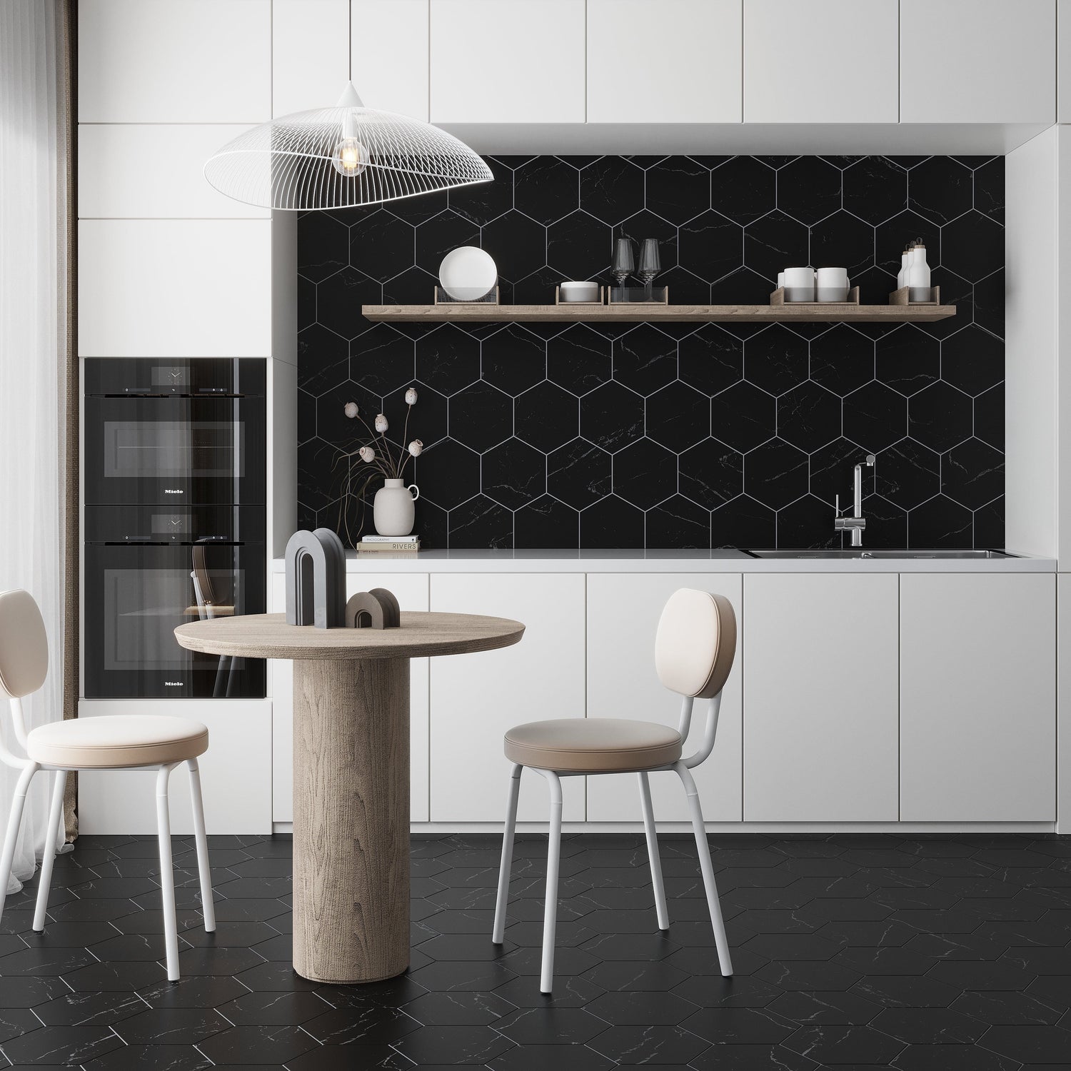 Eastern Black 10x10 Honed Hexagon Marble Tile (5 pack, 2.95 sq ft/case)