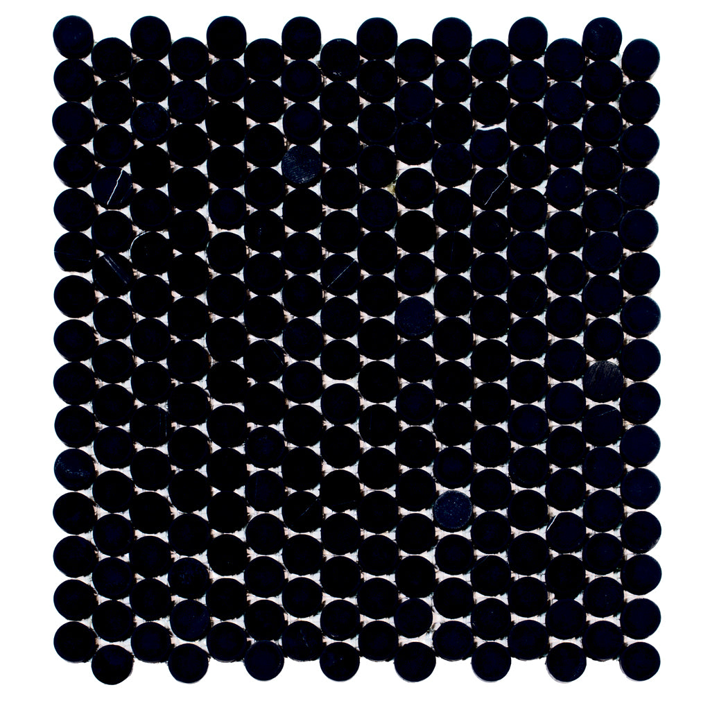 Jet Black 11x12 Tumbled Penny Round Marble Mosaic Tile (5 pack, 4.83 sq ft/case) - Sample