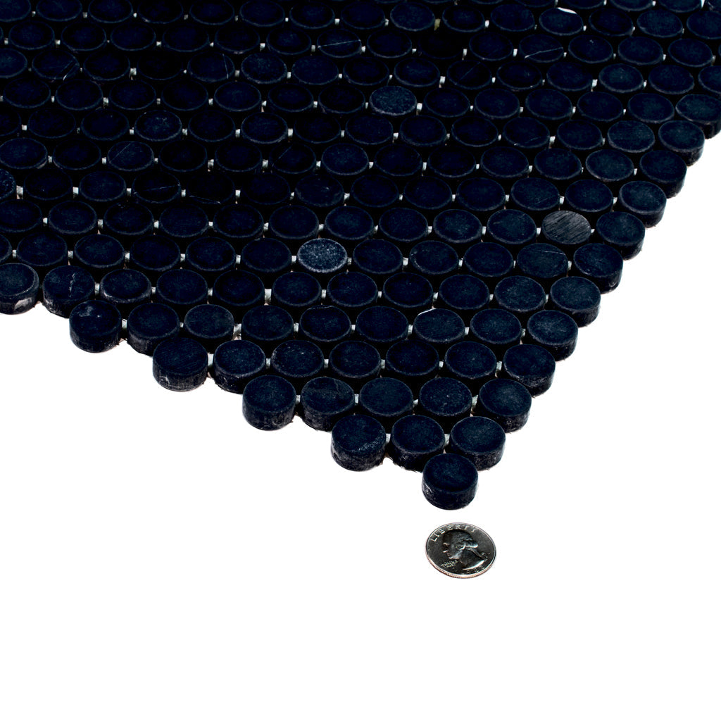 Jet Black 11x12 Tumbled Penny Round Marble Mosaic Tile (5 pack, 4.83 sq ft/case) - Sample