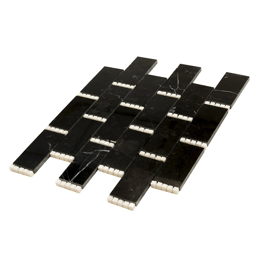Eastern Black Thassos White 12x13 Polished Brick Marble Mosaic Tile (5 pack, 5.28 sq ft/case)