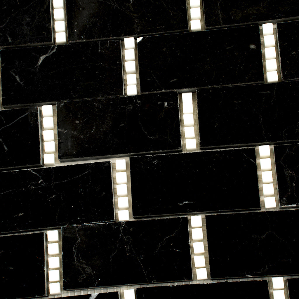 Eastern Black Thassos White 12x13 Polished Brick Marble Mosaic Tile (5 pack, 5.28 sq ft/case)