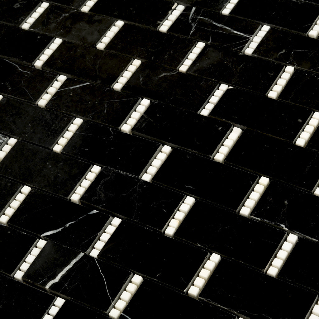 Eastern Black Thassos White 12x13 Polished Brick Marble Mosaic Tile (5 pack, 5.28 sq ft/case)