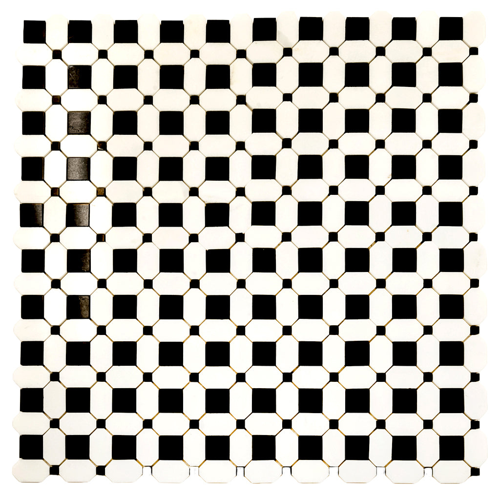 Eastern Black Thassos White 12x12 Polished Octagon Marble Mosaic Tile (5 pack, 5.08 sq ft/case)