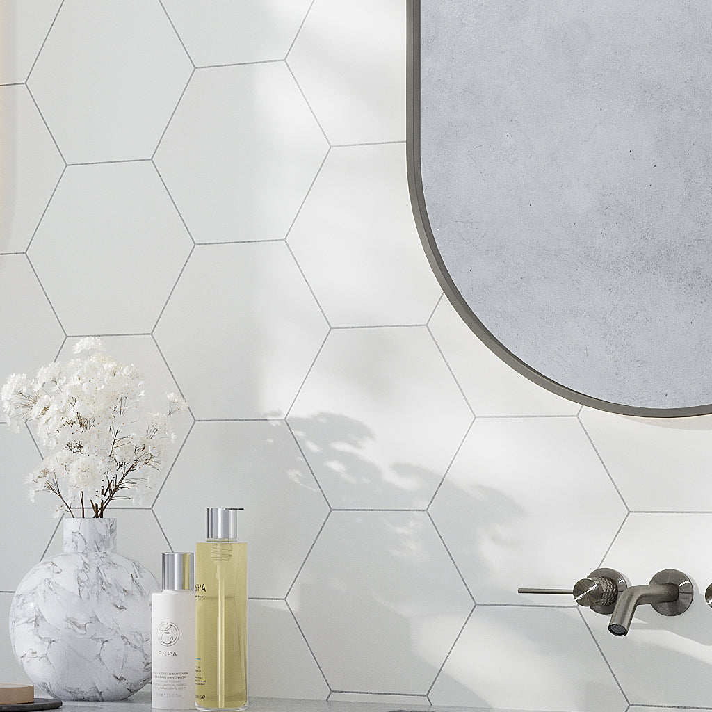 Chiffon White 8x9 Matte Hexagon Porcelain Tile (25 pack, 9.93 sq ft/case)