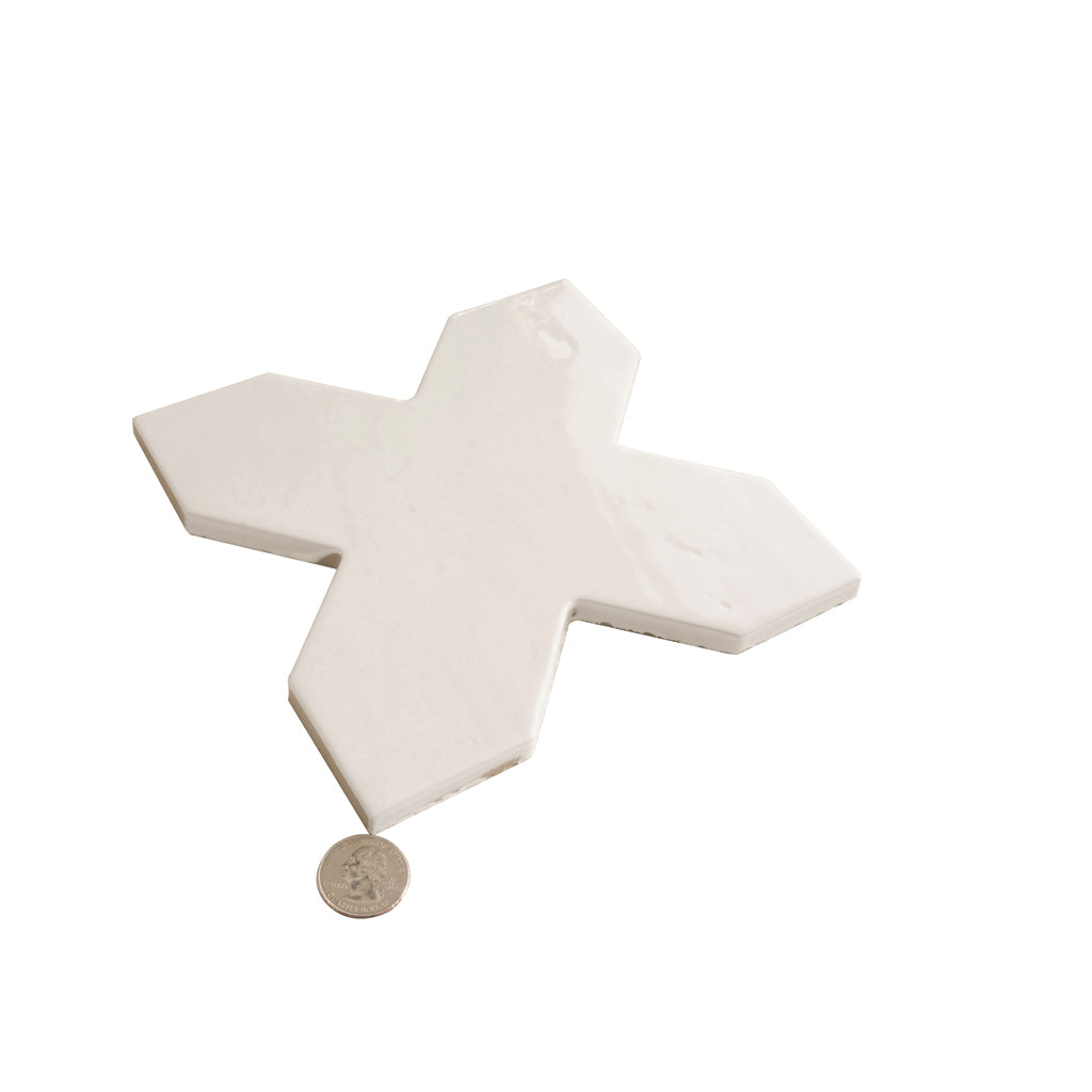 Pearl White 7x7 Glossy Cross Porcelain Tile (16 pack, 5.6 sq ft/case) - Sample