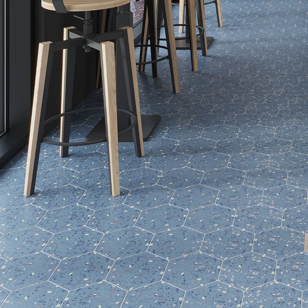 鳳凰マス×8　龍マス×1 Blue 8x9 Hexagon Porcelain Tile for Indoor and Outdoor Spaces