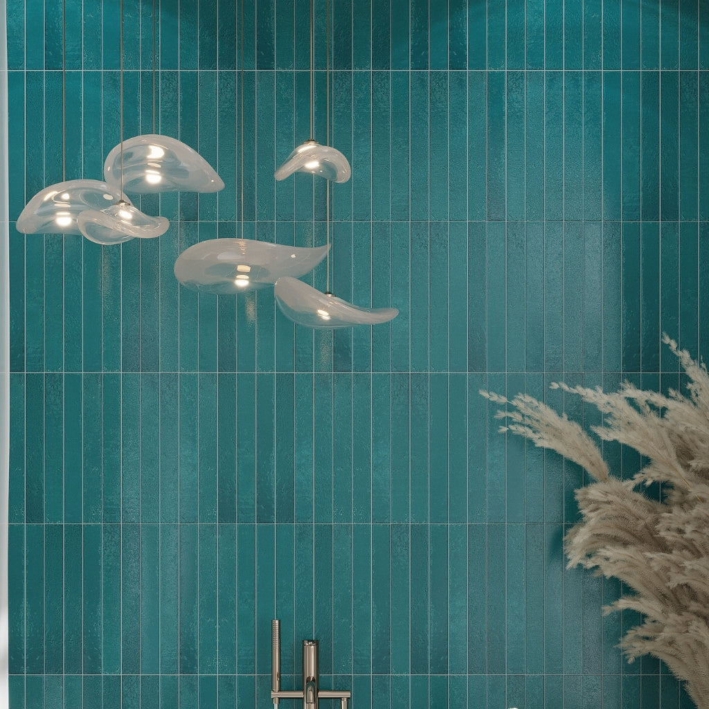 Tropical Teal 2x16 Glossy Zellige Subway Ceramic Tile (50 pack