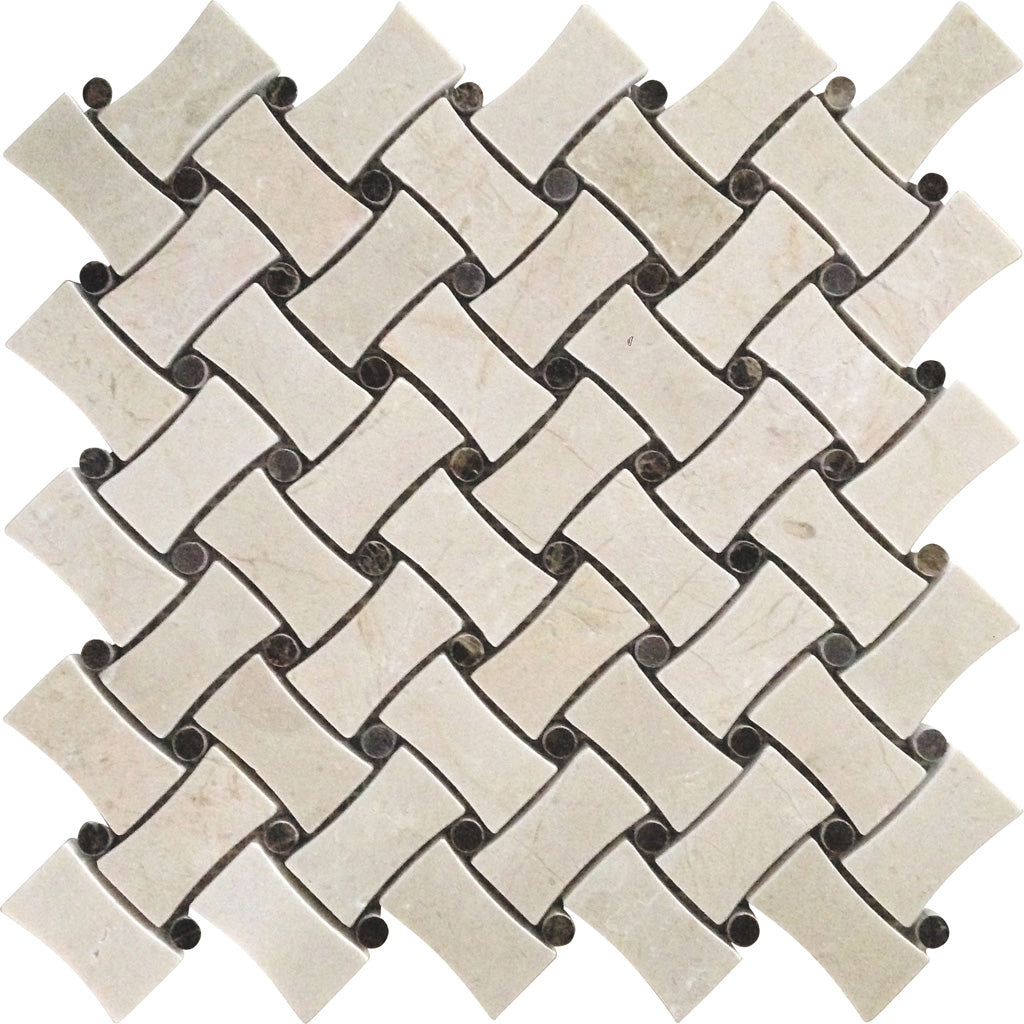 Beige 11x11 Polished Basketweave Crema Marfil Emperador Dark Mosaic Tile (5 pack, 4.2 sq ft/case) - Sample