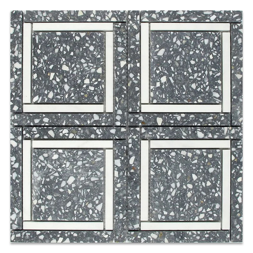 Light Gray White 12x12 Honed Square Terrazzo Dolomite Marble Mosaic Tile (5 pack, 5 sq ft/case)