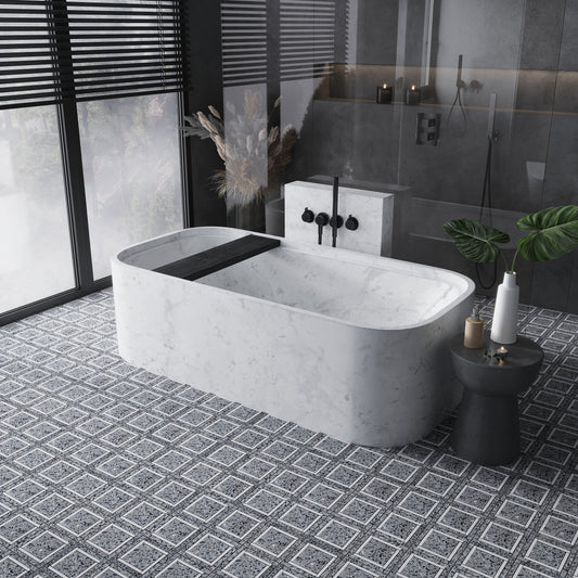 Light Gray White 12x12 Honed Square Terrazzo Marble Mosaic Tile (5 pack, 5 sq ft/case) - Sample