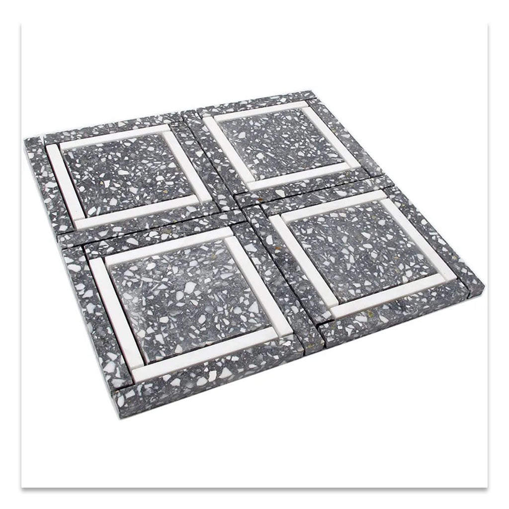 Light Gray White 12x12 Honed Square Terrazzo Dolomite Marble Mosaic Tile (5 pack, 5 sq ft/case)
