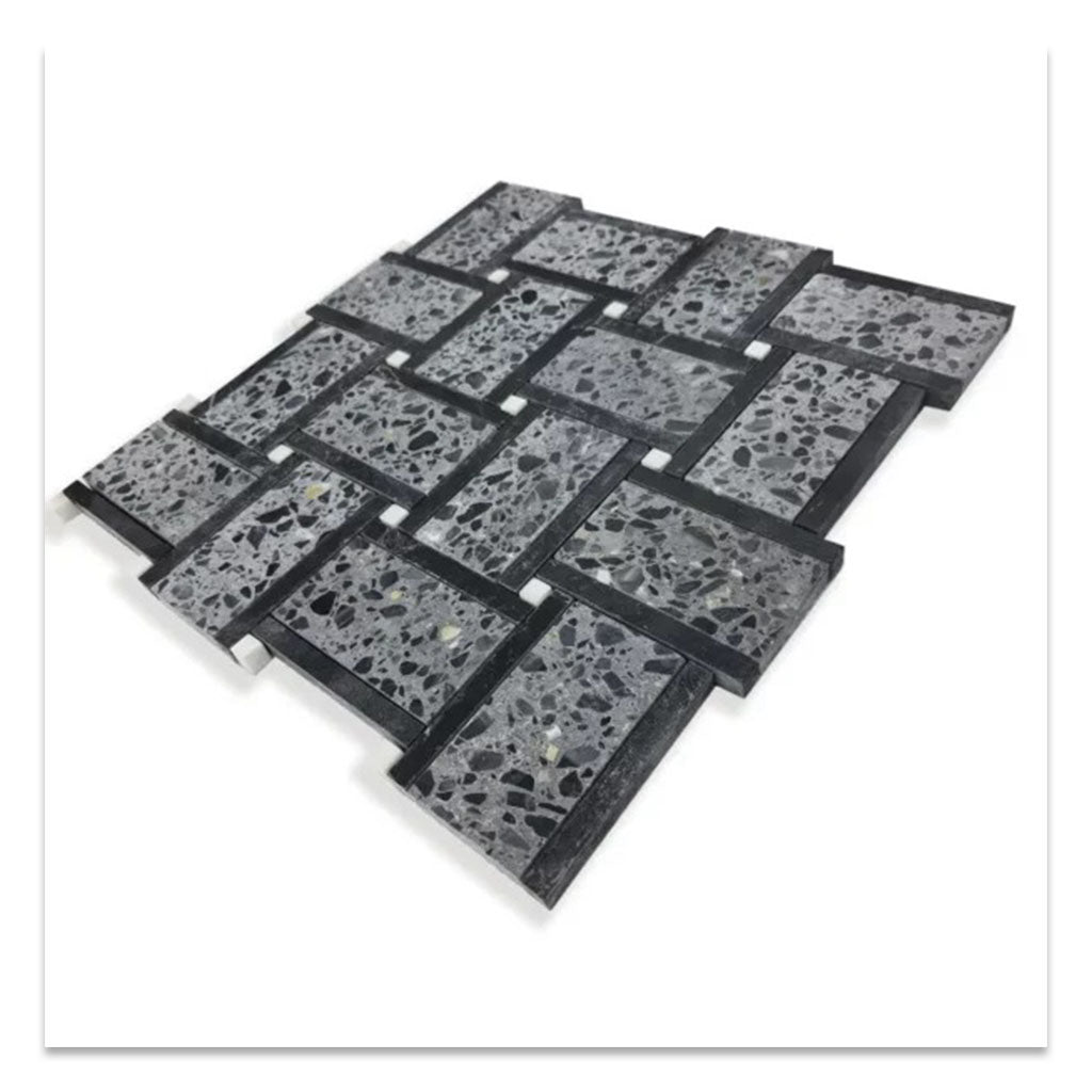 Charcoal Gray Black 12x12 Honed Basketweave Terrazzo Dolomite Limestone Marble Mosaic Tile (5 pack, 5.08 sq ft/case)