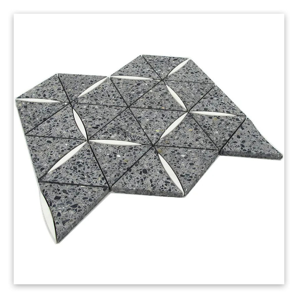Charcoal Gray White 11x13 Honed Triangle Terrazzo Dolomite Marble Mosaic Tile (5 pack, 4.77 sq ft/case)