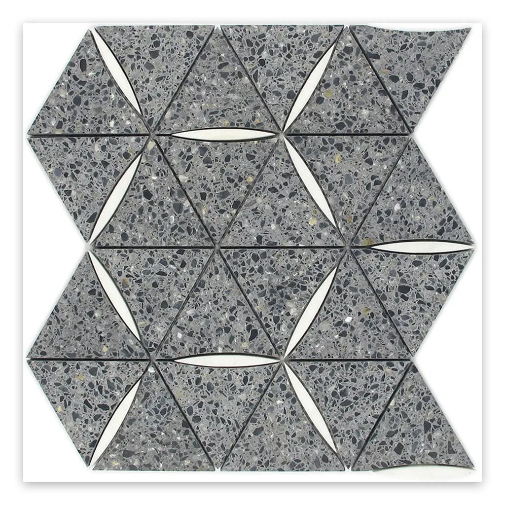 Charcoal Gray White 11x13 Honed Triangle Terrazzo Dolomite Marble Mosaic Tile (5 pack, 4.77 sq ft/case)