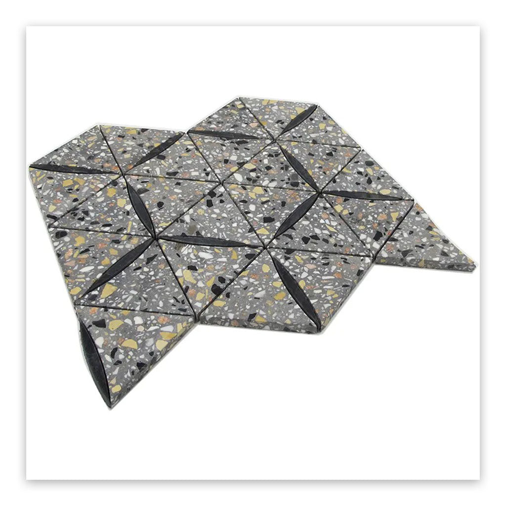 Charcoal Gray Black 11x13 Honed Triangle Terrazzo Limestone Marble Mosaic Tile (5 pack, 4.77 sq ft/case)