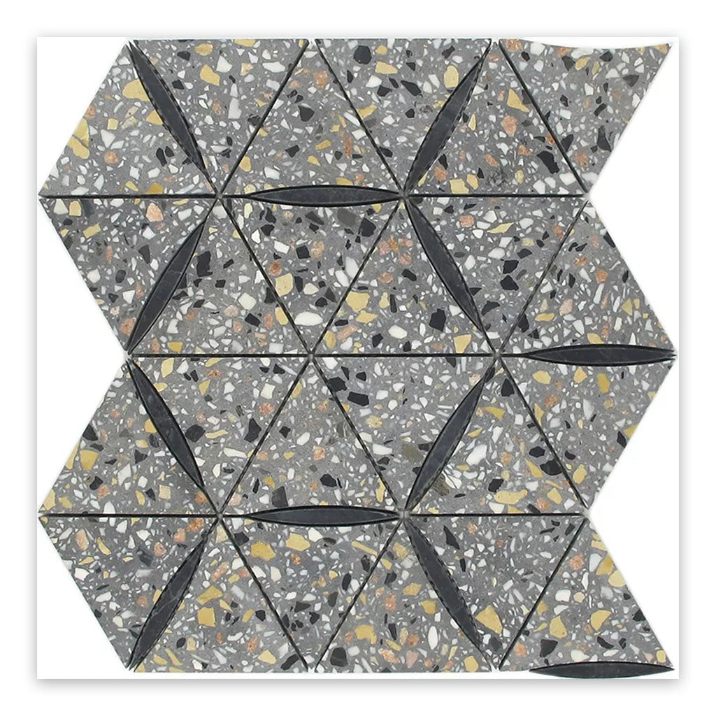 Charcoal Gray Black 11x13 Honed Triangle Terrazzo Limestone Marble Mosaic Tile (5 pack, 4.77 sq ft/case)