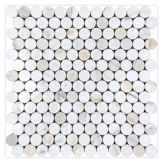 White Gray 11x12 Polished Penny Round Marble Mosaic Tile (5 pack, 4.47 sq ft/case) - Sample