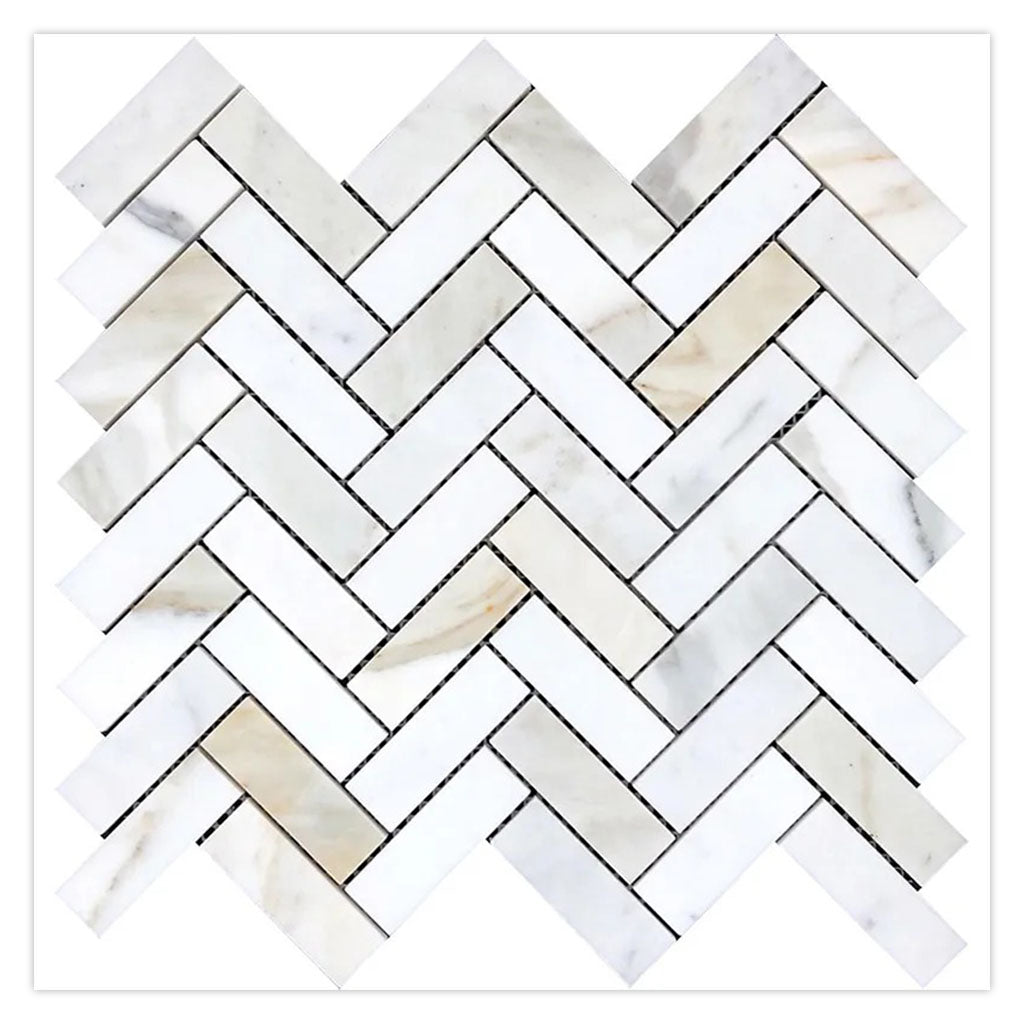 White Gray 12x13 Honed Herringbone Calacatta Gold Marble Mosaic Tile (5 pack, 5.29 sq ft/case)