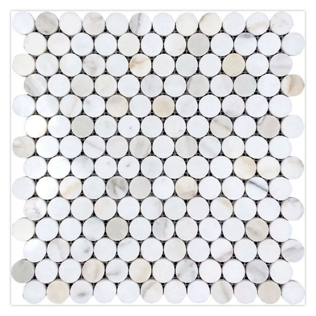 White Gray 11x12 Polished Penny Round Calacatta Gold Marble Mosaic Tile (5 pack, 4.47 sq ft/case)