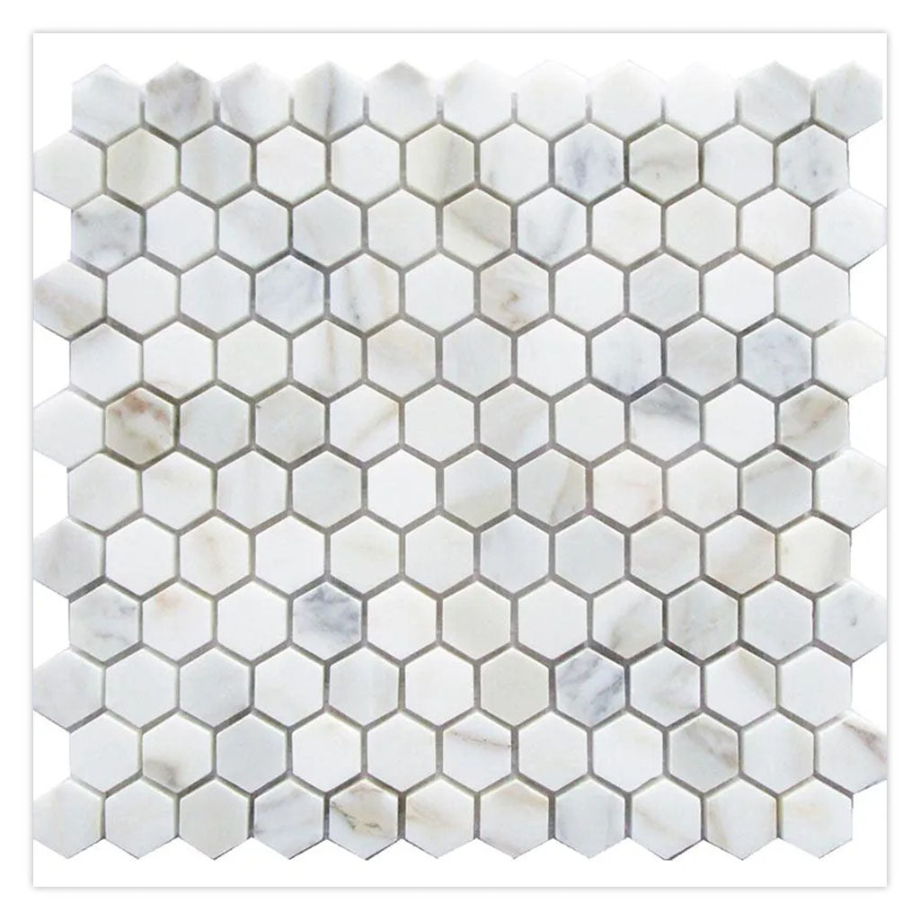 White Gray 11x12 Honed Hexagon Calacatta Gold Marble Mosaic Tile (5 pack, 4.55 sq ft/case)