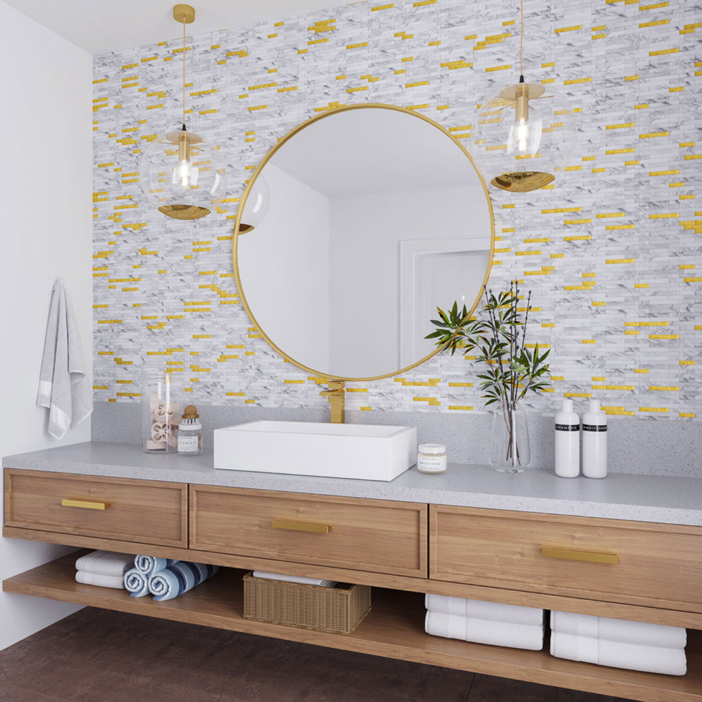 12x10 White and Gold Peel and Stick Tile