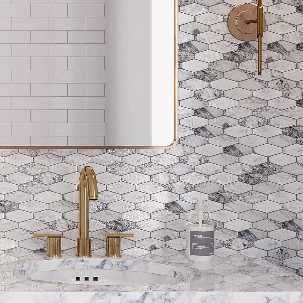 White 11x12 Matte Elongated Hexagon Glass Mosaic Tile (10 pack, 8.6 sq ft/case)