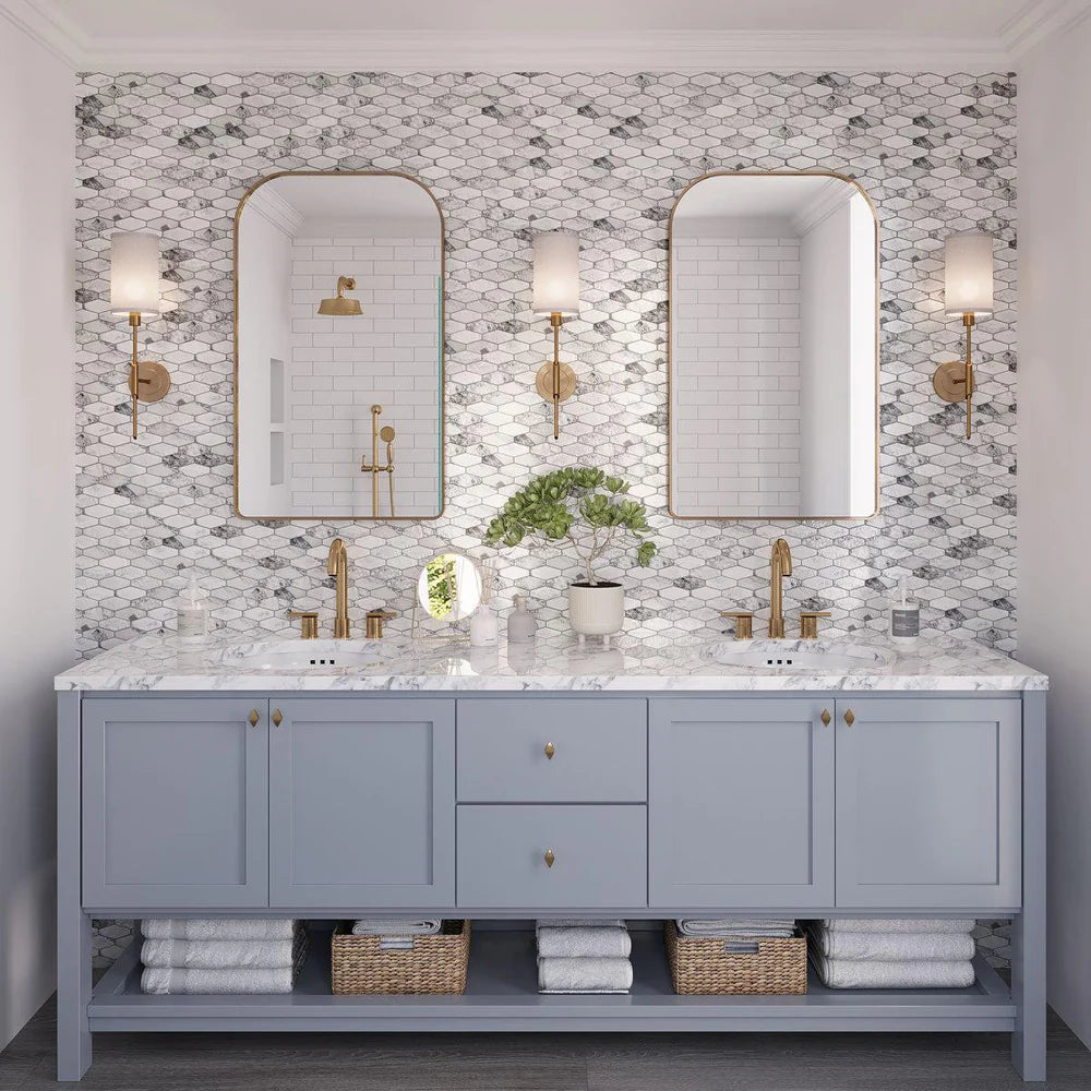 White 11x12 Matte Elongated Hexagon Glass Mosaic Tile (10 pack, 8.6 sq ft/case)