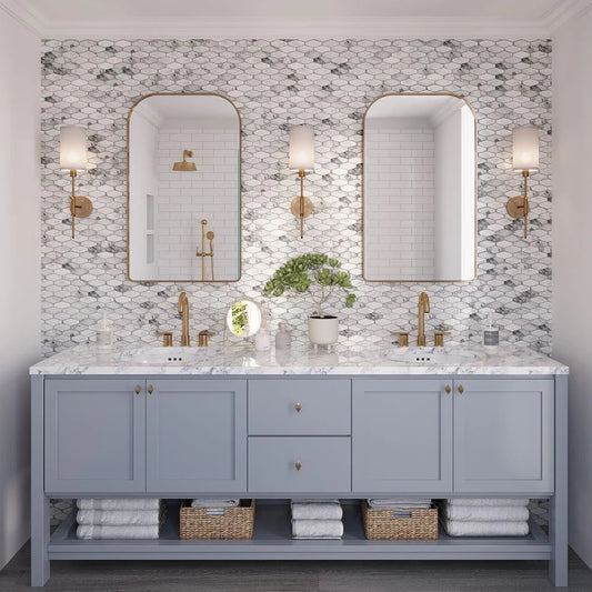 White 11x12 Matte Elongated Hexagon Glass Mosaic Tile (10 pack, 8.6 sq ft/case)