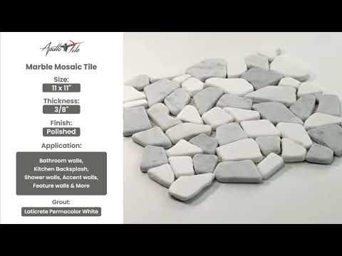 White Gray 11x11 Polished Marble Pebble Mosaic Tile (5 pack, 4.2 sq ft/case)