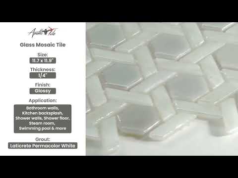 Cotton White 12x12 Glossy Hexagon Glass Mosaic Tile (10 pack, 9.67 sq ft/case)