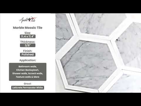 Carrrara Grey, Thassos White 12x12 Polished Hexagon Marble Mosaic Tile (5 pack, 4.3 sq ft/case)