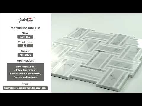 White Gray 12x12 Polished Basketweave Thassos Bianco Carrara Marble Mosaic Tile (5 pack, 4.83 sq ft/case)