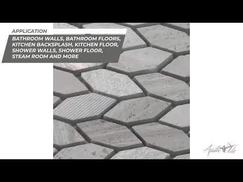 Wooden Grey 12x12 Polished Etched Hexagon Marble Mosaic Tile (5 pack, 4.92 sq ft/case)