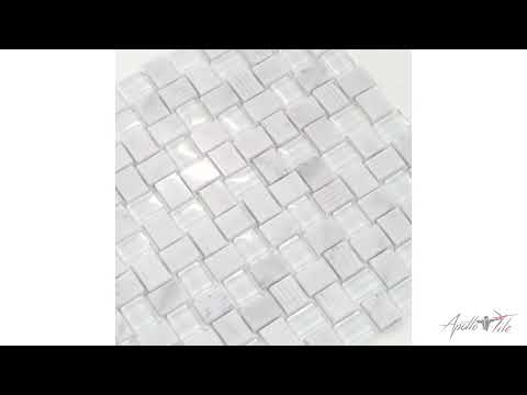 White 12x12 Polished Etched Brick Glass Marble Mosaic Tile (5 pack, 4.83 sq ft/case) - Sample