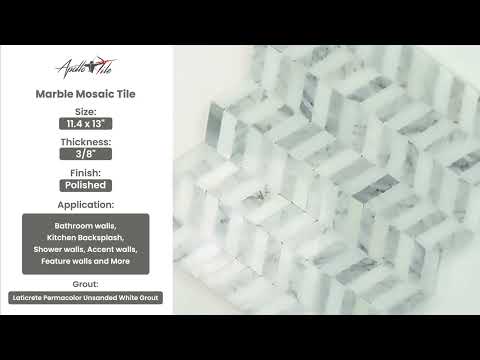 Carrara Gray, Eastern White 11x13 Polished Herringbone Marble Mosaic Tile (5 pack, 5.15 sq ft/case)