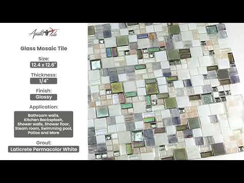 White Beige 12x12 Glossy Square Glass Mosaic Tile (10 pack, 10.85 sq ft/case) - Sample