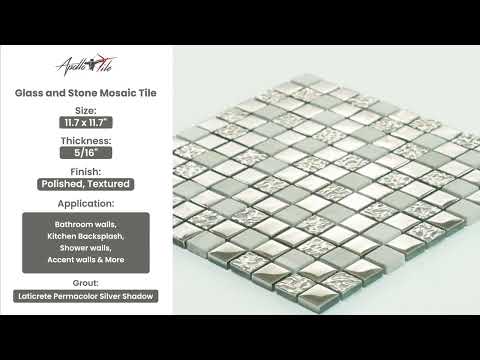 Light Gray 12x12 Polished Textured Square Glass Stone Mosaic Tile (5 pack, 4.75 sq ft/case)