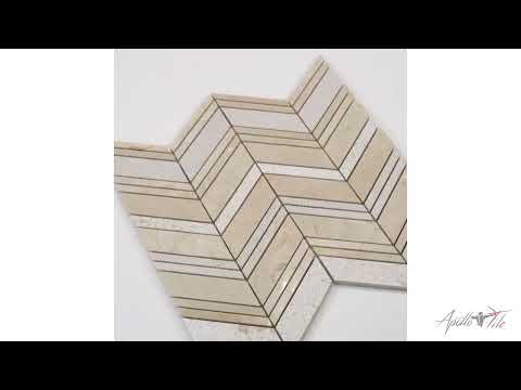 Beige 13x13 Polished Etched Herringbone Crema Marfil Marble Mosaic Tile (5 pack, 6.09 sq ft/case)