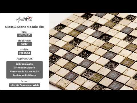 Beige 12x12 Polished Square Glass Resin Stone Mosaic Tile (5 pack, 4.75 sq ft/case)