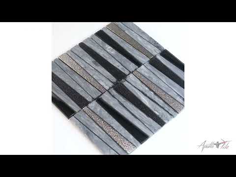 Blue Gray 12x12 Polished Textured Trapezium Glass Stone Mosaic Tile (5 pack, 4.83 sq ft/case)