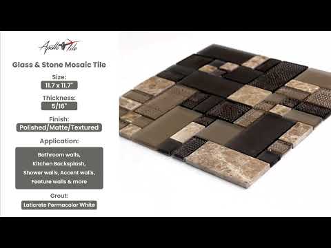 Brown 12x12 Polished Matte Textured Multi-shaped Glass Stone Mosaic Tile (5 pack, 4.75 sq ft/case)