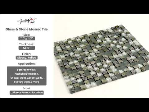 Blue Gray 12x12 Glossy Foiled Square Glass Resin Stone Mosaic Tile (5 pack, 4.75 sq ft/case)