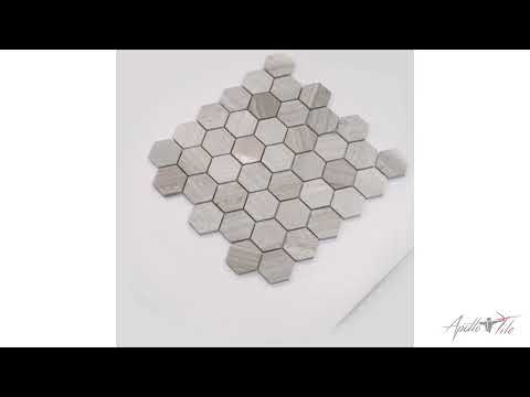 Wooden Grey 12x12 Etched Polished Hexagon Marble Mosaic Tile (5 pack, 4.92 sq ft/case)