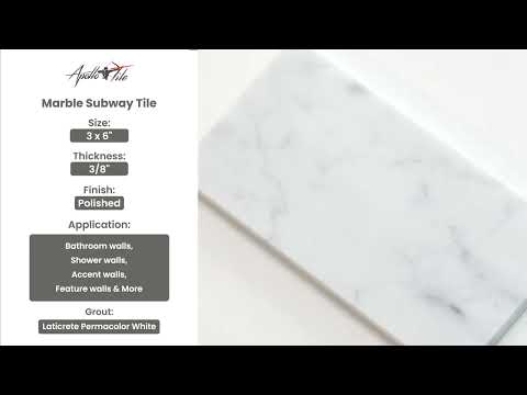 White 3x6 Polished Subway Bianco Carrara Marble Tile (40 pack, 5 sq ft/case)