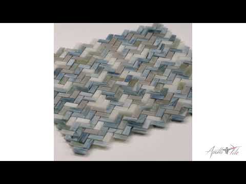 Blue Gray 12x12 Glossy Herringbone Glass Mosaic Tile (10 pack, 9.75 sq ft/case)