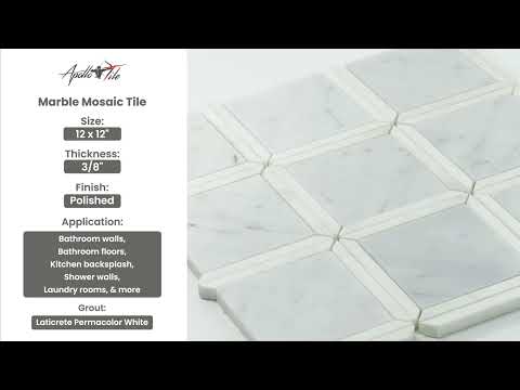 Bianco Carrara, Eastern White 12x12 Polished Brick Marble Mosaic Tile (5 pack, 5 sq ft/case)
