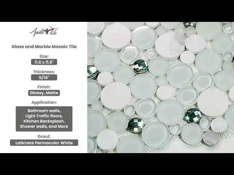 White 12x12 Glossy Matte Penny Round Glass Marble Mosaic Tile (5 pack, 4.67 sq ft/case) - Sample